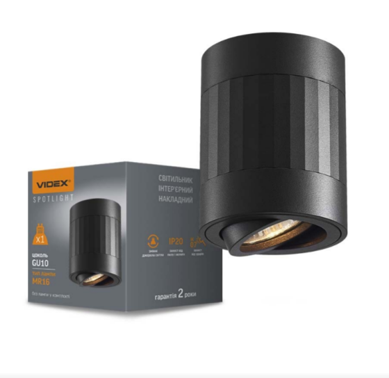 LED Світильник під лампу GU10 накладний чорний +чорна пряма лінія VL-SPF04A-BFB Videx Житомир
