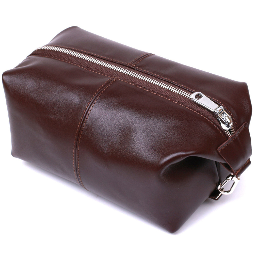 Кожаная глянцевая косметичка Shvigel 16407 Коричневый Киев - изображение 9