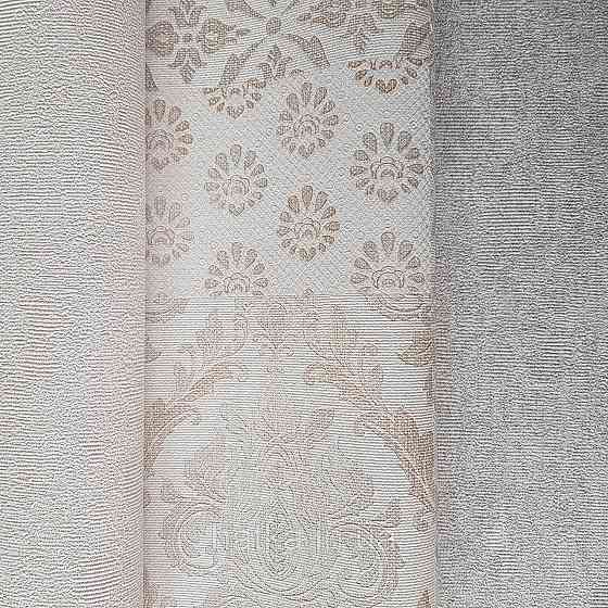 Шпалери метрові вінілові на флізелін Yuanlong Samsara східний стиль під килим бежеві срібло на білому 3д Київ