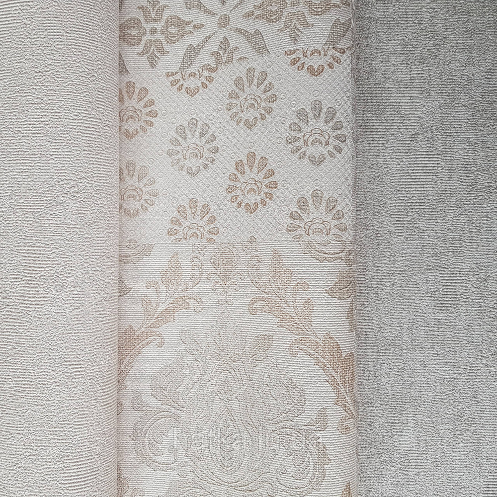 Шпалери метрові вінілові на флізелін Yuanlong Samsara східний стиль під килим бежеві срібло на білому 3д Київ - фото 1