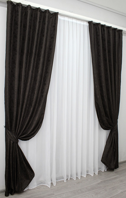 Комплект готовых штор VR-Textil Жаккард Мрамор Al1 № 613ш Венге 150х290 см 2 шт (33-0830) Киев - изображение 2