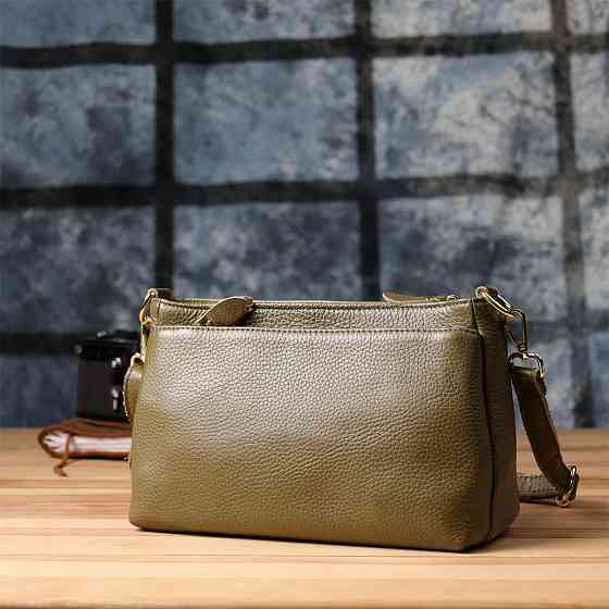 Кожаная сумка с плотным дном для женщин Vintage 22984 Оливковый Киев