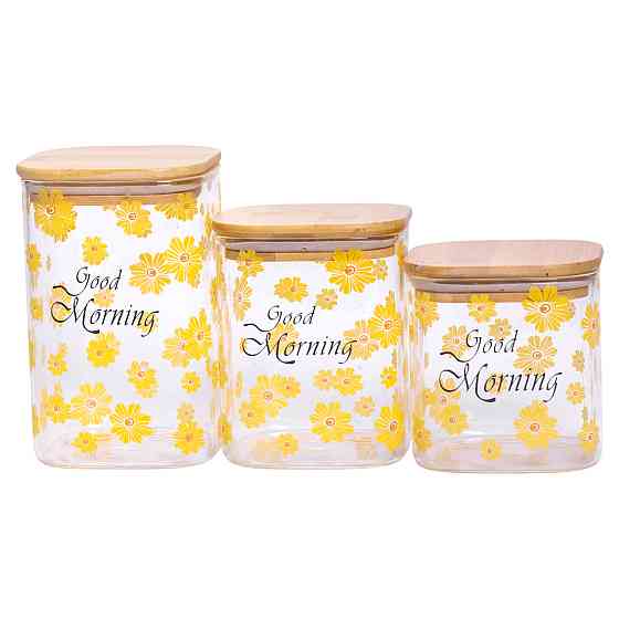 Yiwu Банки для сипучих продуктів набір з 3 шт з бамбуковими кришками 700 (мл), 900 (мл), 1.2 (л Коломия
