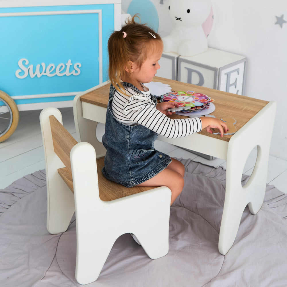 Удобный столик в детскую комнату 70×45×51, детский игральный стол с ящиком, белый с деревом Киев - изображение 5