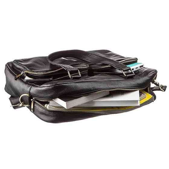 Чоловіча шкіряна ділова сумка-портфель для ноутбука Чорна (SHVIGEL) Київ