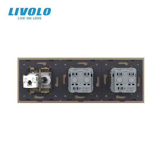 Розетка тримісна комбінована Силова Інтернет ТБ Livolo золото скло (VL-C7C2EU1C1V-13) Коломыя