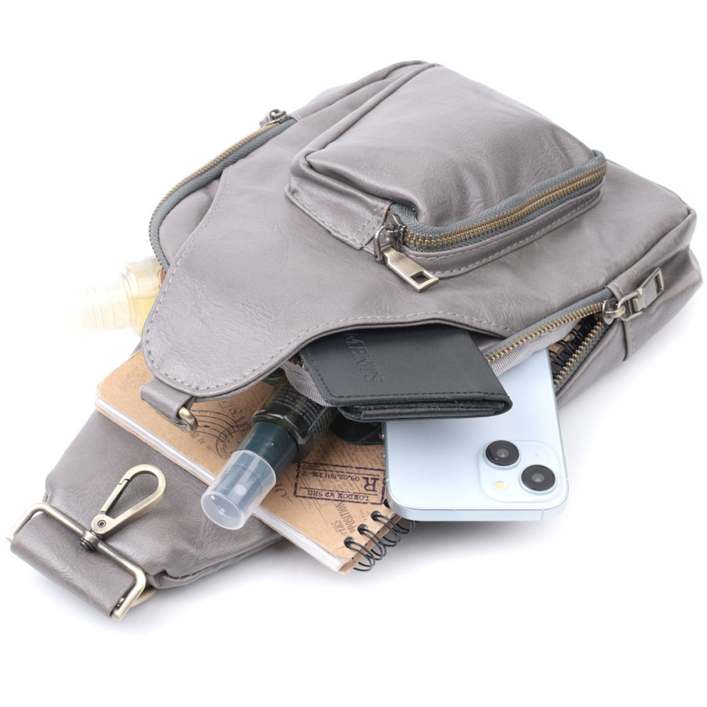 Удобная женская сумка из экокожи с акцентом на текстильную лямку Vintage 22777 Серый Киев - изображение 7