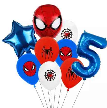 Шарики Спайдермен и шарик цифра 5 звездочка 9 штук one size разноцветный Киев