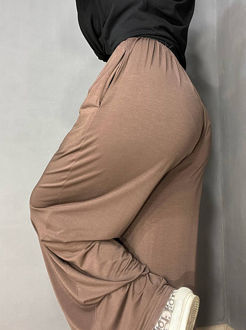 Брюки женские A-N 25060 палаццо на резинке с карманами тонкие свободные, коричневый, one size Киев - изображение 3