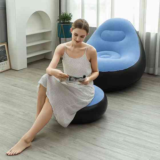 Надувне крісло з пуфиком 2в1 (116х98х83см,до 100кг) Air Sofa + насос,Блакитний SBR Київ