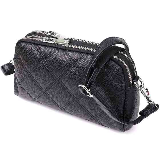 Стильна сумка прошита ромбами з натуральної шкіри Vintage 22930 Чорний Київ