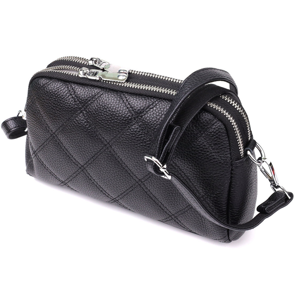 Стильна сумка прошита ромбами з натуральної шкіри Vintage 22930 Чорний Київ - фото 1