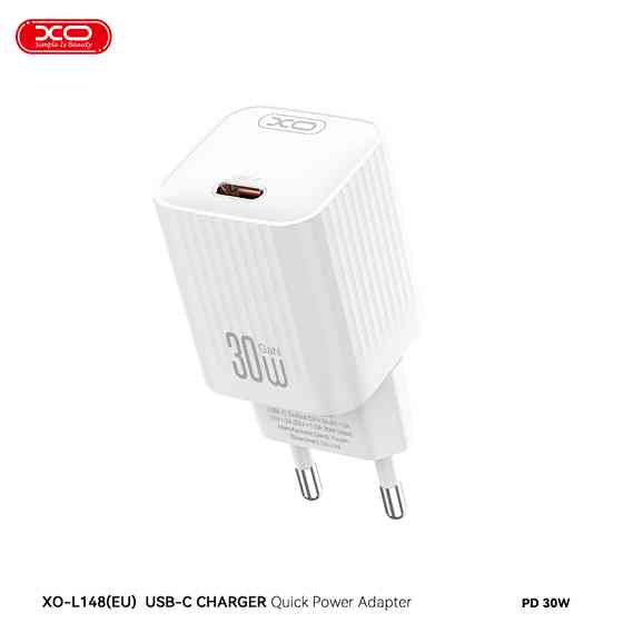 Мережевий зарядний пристрій XO L148 PD30W USB-C + Type-C кабель білий Львів
