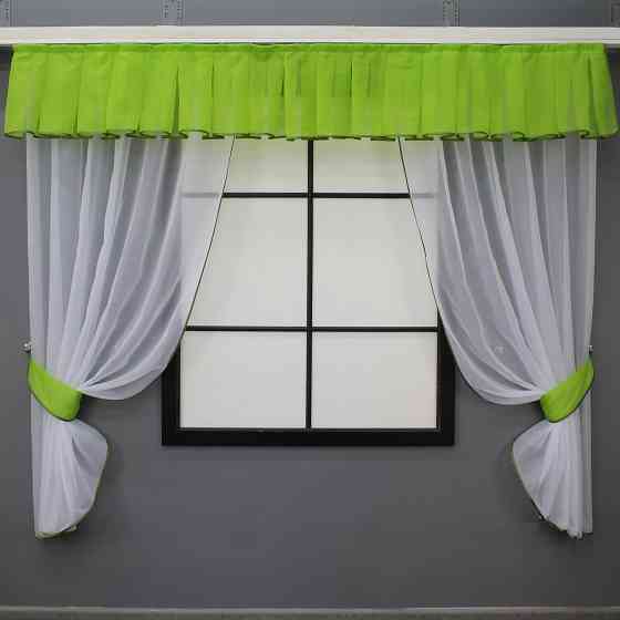 Кухонный комплект VR-Textil № 00к шторки с ламбрекеном белый с салатовым 200х170 см (59-957) Киев