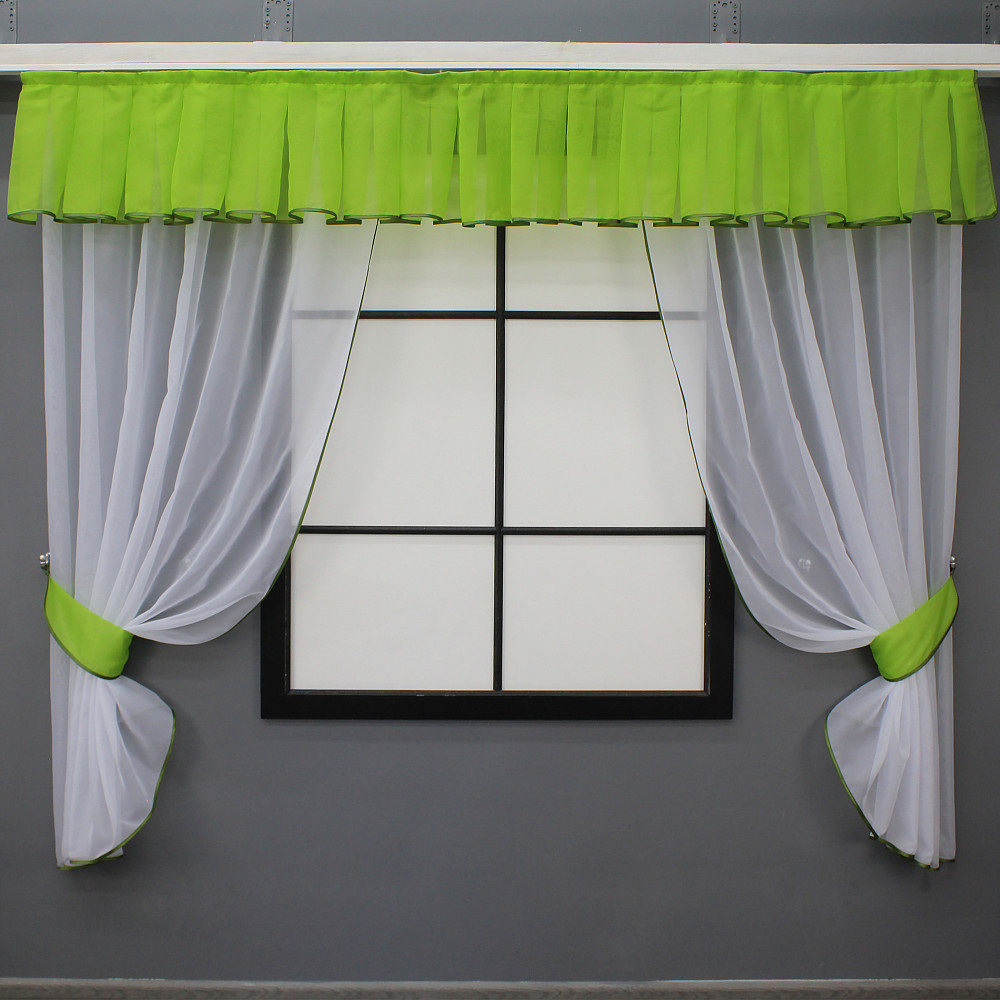 Кухонный комплект VR-Textil № 00к шторки с ламбрекеном белый с салатовым 200х170 см (59-957) Киев - изображение 2