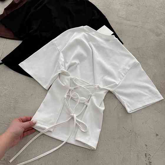 Жіноча базова повсякденна футболка з імітацією корсета Білий Одеса