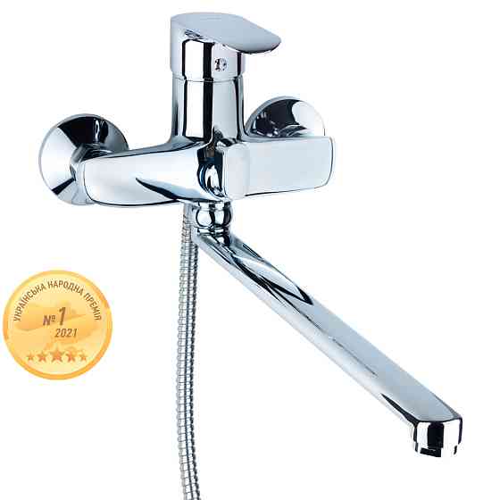 AQUATICA Смеситель KN Ø40 для ванны гусак прямой 350мм дивертор встроенный картриджный AQUATICA Коломыя