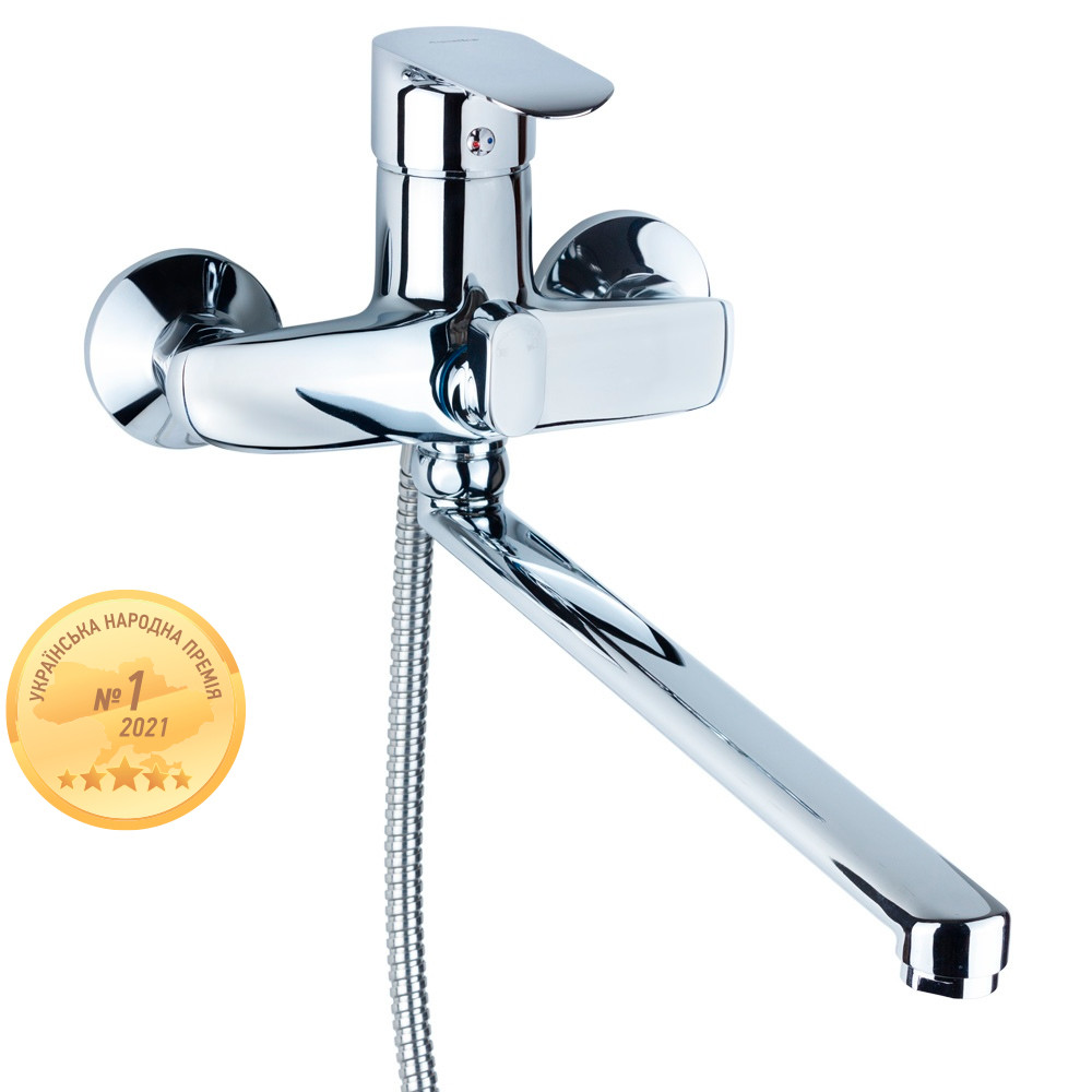 AQUATICA Смеситель KN Ø40 для ванны гусак прямой 350мм дивертор встроенный картриджный AQUATICA Коломыя - изображение 1