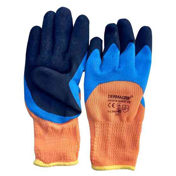 Рукавички зимові робочі оранжево-сині з нітриловим покриттям пальців, утеплені, міцні Харків