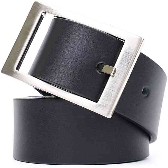 Кожаный брючный ремень для мужчин из квадратной пряжкой Черный (GRANDE PELLE) Киев