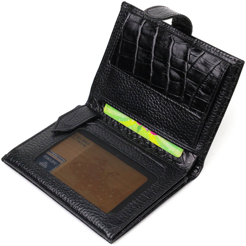 Фактурное портмоне для мужчин из натуральной кожи с тиснением под крокодила Черный (BOND) Киев - изображение 10