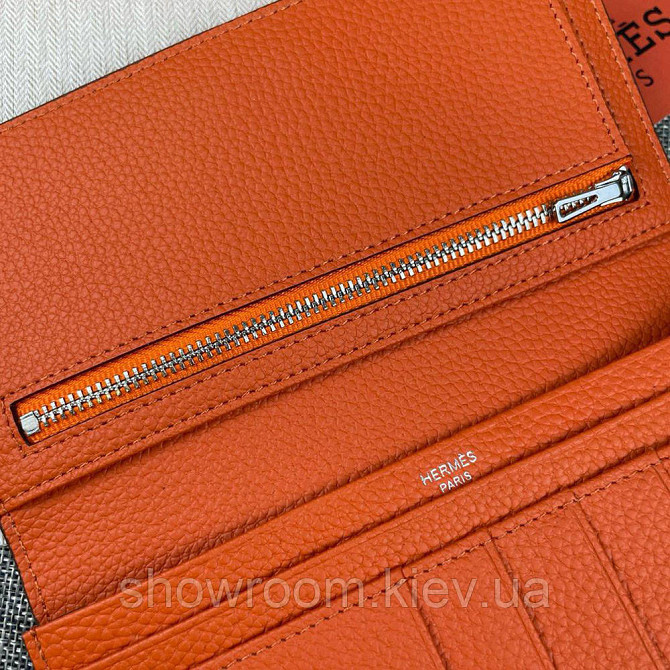 Женский оранжевый кожаный кошелек Hermes (H-5123) Lux Киев - изображение 8