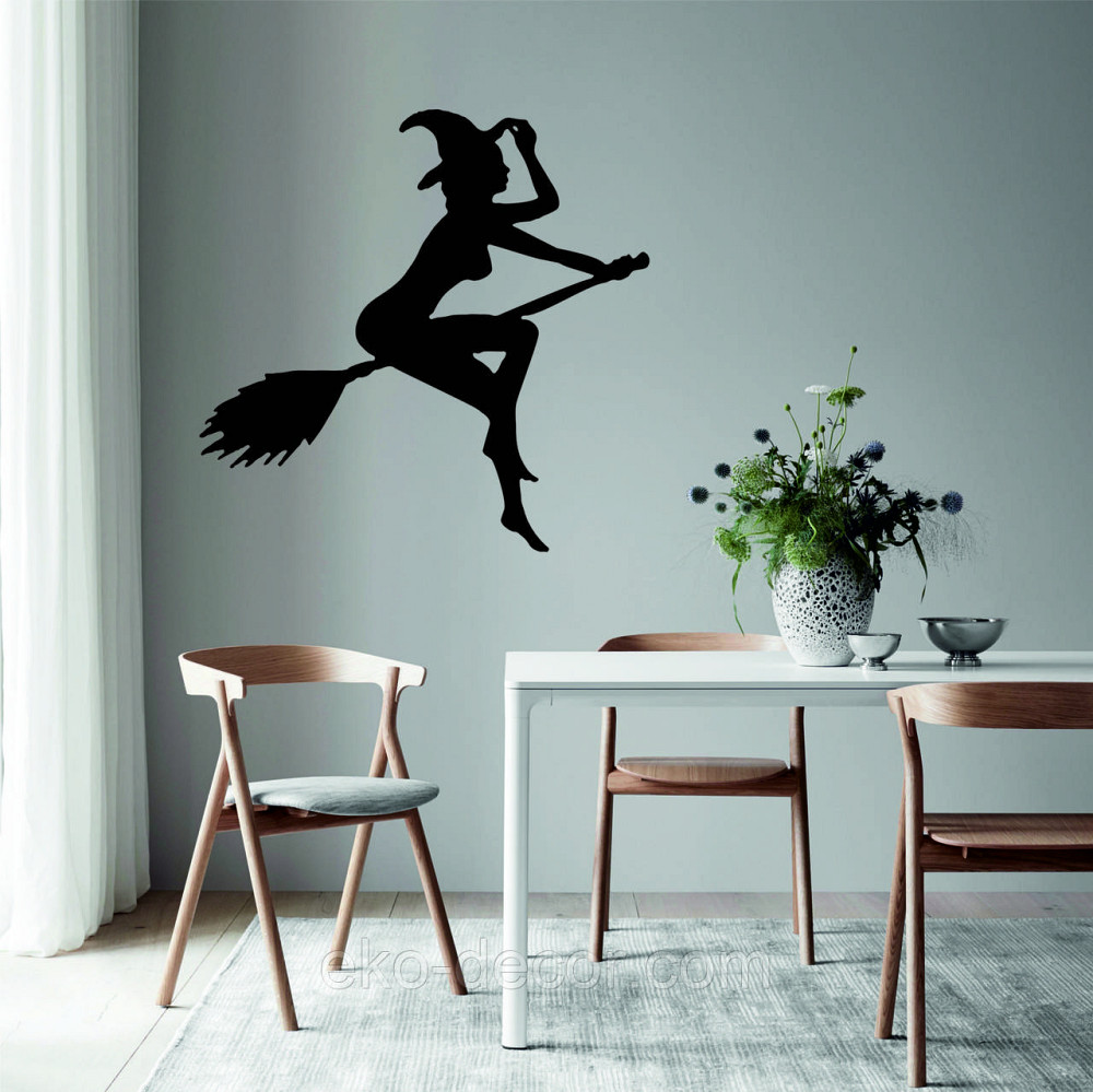 Декоративное настенное Панно «Ведьма на метле», Декор на стену 90*88 см, Черный Киев - изображение 1