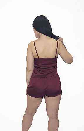 Пижама женская шелковая с шортами Бордовый 3XL Харьков