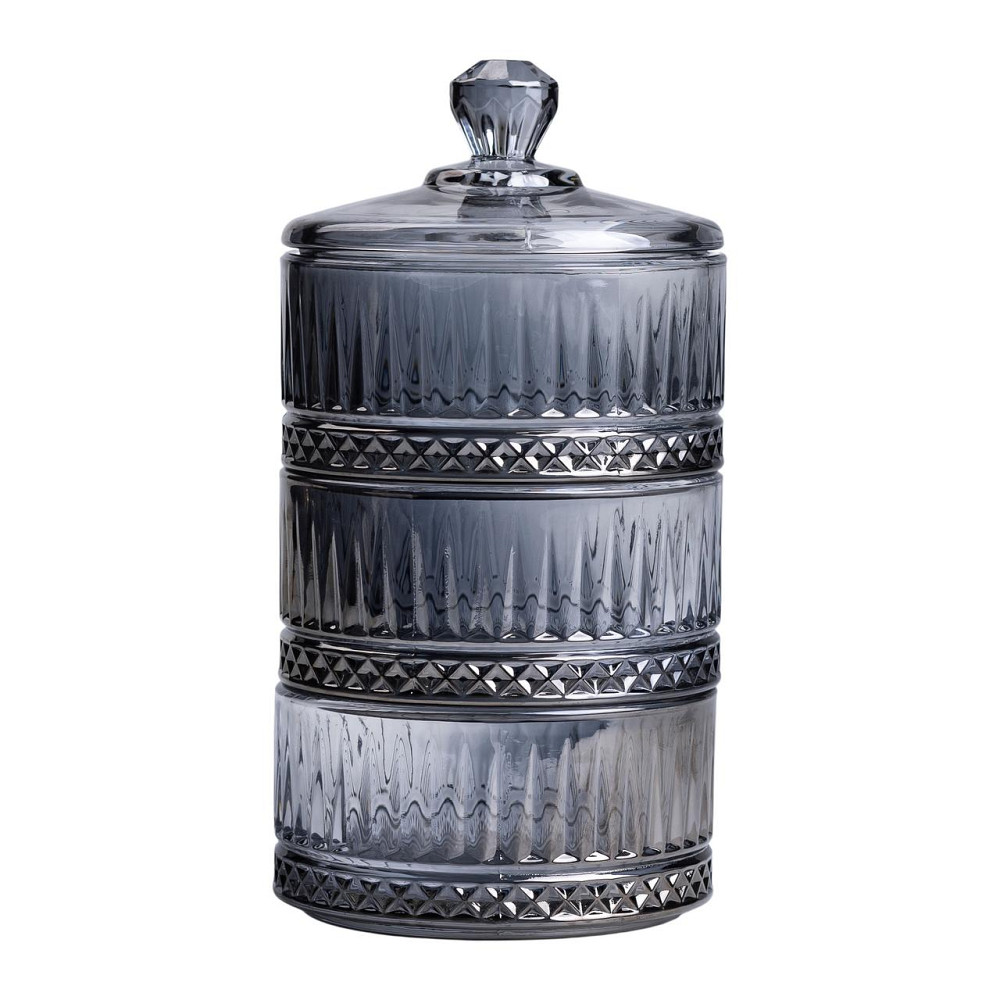 Yiwu Цукерниця трирівнева скляна з кришкою Ø 10 см Сіра HP-YH-76 Киев - изображение 2