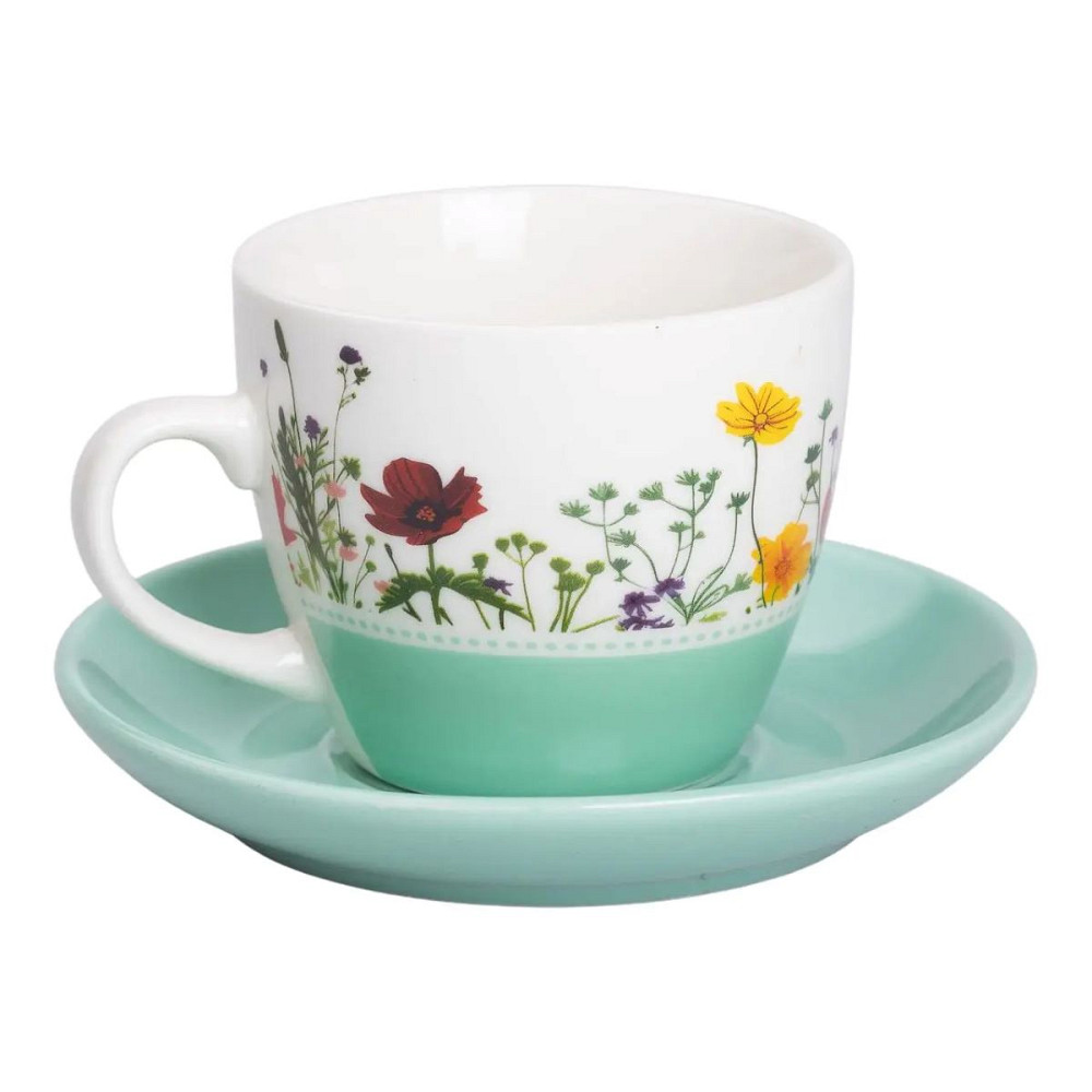 Liling Rongxiang Ceramic порцелянова чашка з блюдцем 250 мл з квітами Зелена RX-N24723GR Киев - изображение 1