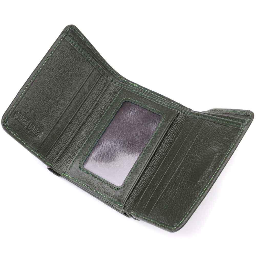 Маленький гаманець зручного формату із натуральної шкіри ST Leather 23076 Зелений Київ - фото 5