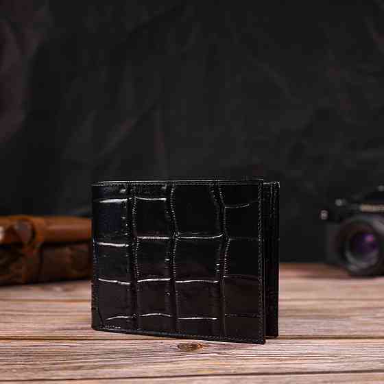 Модный кошелек для мужчин из натуральной кожи с тиснением под крокодила Черный (CANPELLINI) Киев