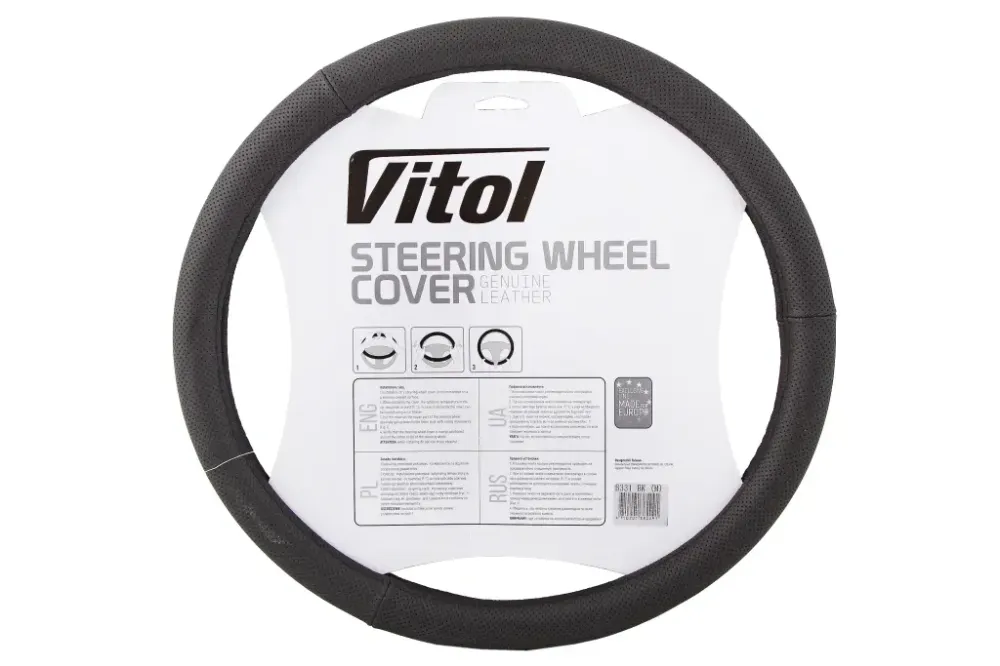 Оплетка на кермо шкіра M без запаху Vitol Lux 331-BK-M чорний Вінниця - фото 2