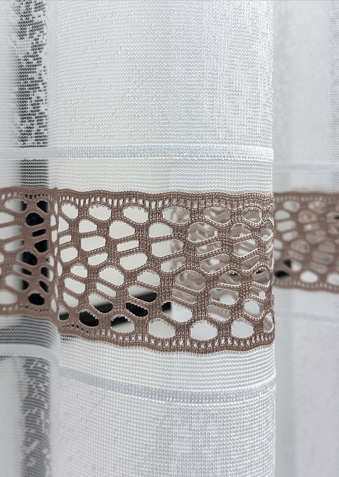 Короткий тюль VR-Textil 1940т Жаккард Белый с капучино 300х200 см (42-0913) Киев - изображение 6