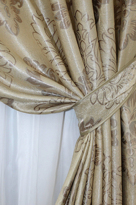 Двостороння тканина блекаут-софт, колекція "Корона" колір бежевий з карамельним 1280ш (Б) Київ - фото 4