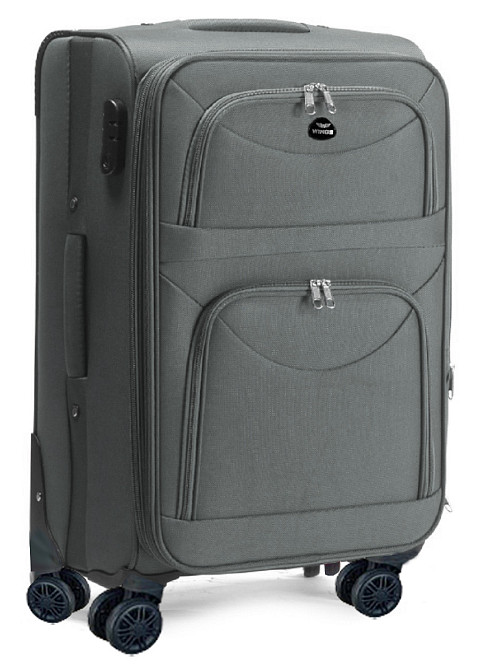 Чемодан WINGS 6802 средний на 4-х колесах серый тканевый 66 см Киев - изображение 1