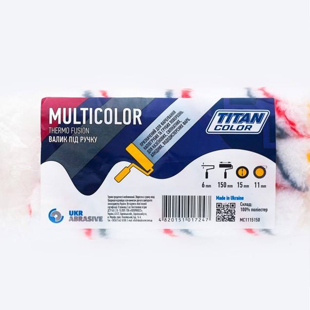 Валик хутряний під ручку 6х15х150 мм, ворс 11 мм TITAN COLOR МULTICOLOR 3 шт Рівне - фото 1