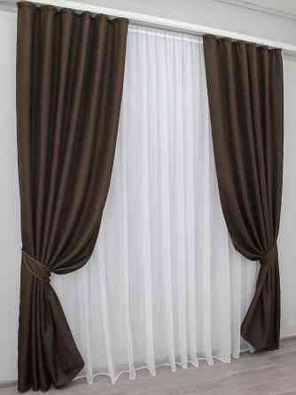 Комплект готових штор VR-Textil Льон-блекаут № 1180ш Венге 100х270см 2 шт (31-450) Київ