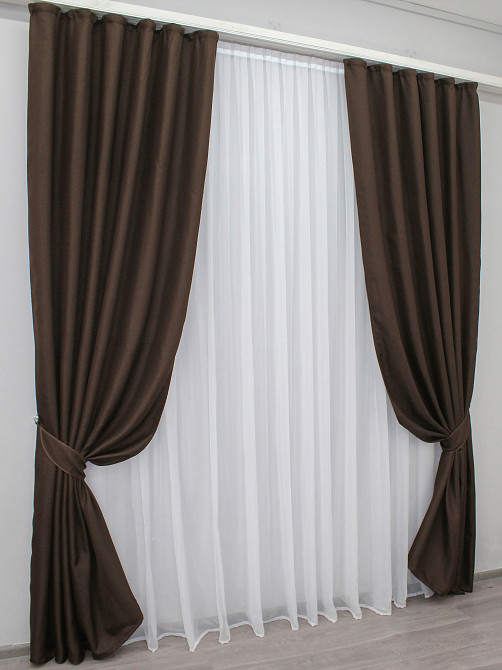 Комплект готових штор VR-Textil Льон-блекаут № 1180ш Венге 100х270см 2 шт (31-450) Київ - фото 3
