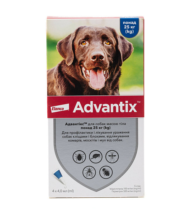 Адвантикс капли для собак весом от 25 до 40 кг (4 пипетки по 4.0 мл) Elanco (срок до 10.2027 г) Винница - изображение 1