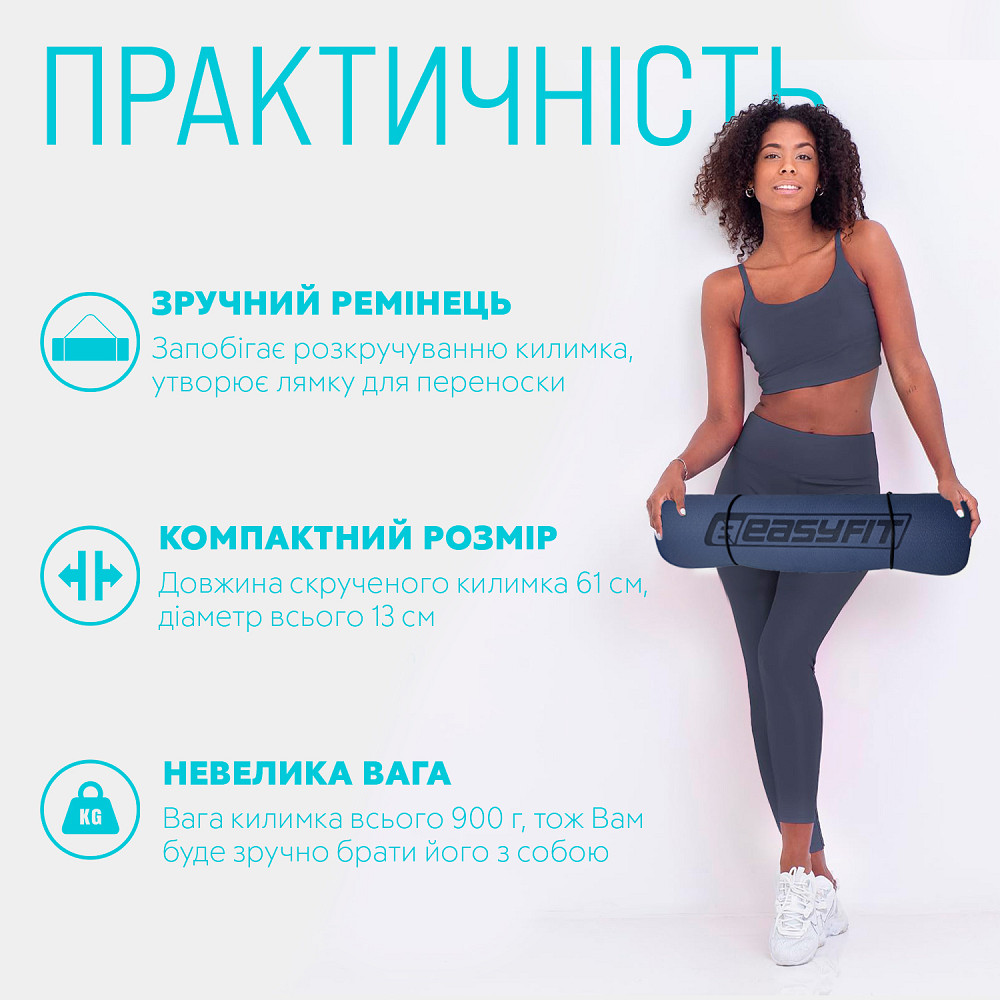 Килимок для йоги та фітнеса EasyFit TPE+TC 6мм двошаровий + Чохол синій з блакитним Коломия - фото 2