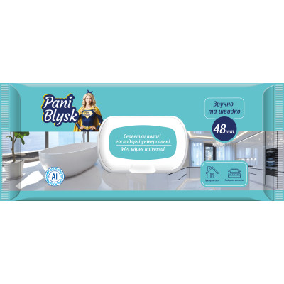 Серветки для прибирання Pani Blysk Вологі Універсальні з клапаном 48 шт. (4823071661132) Вінниця - фото 1