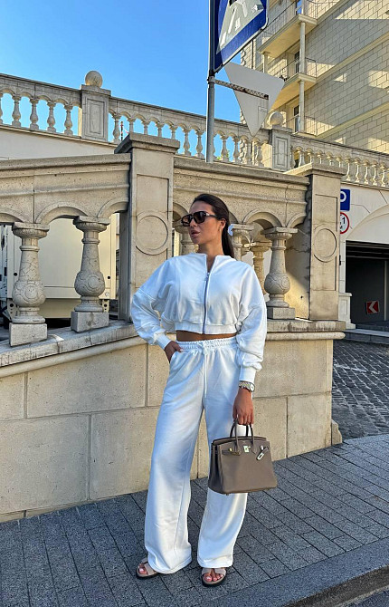 Женский прогулочный костюм двойка: кофта и штаны турецкая тринитка петля Молочный, 46/48 Одесса - изображение 1