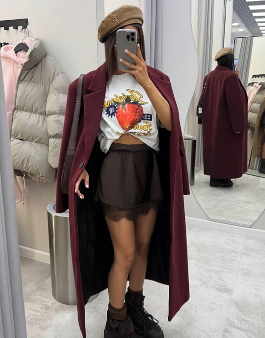 Стильное женское пальто оверсайз крой кашемир + подкладка Бордо, 42/44 Одесса - изображение 1