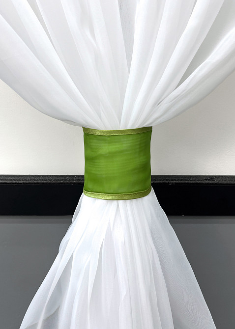 Кухонна занавіска VR-Textil № 114к ламбрекен і тюль оливковий з золотистим та білим 270х170 см (52-0611) Київ - фото 9