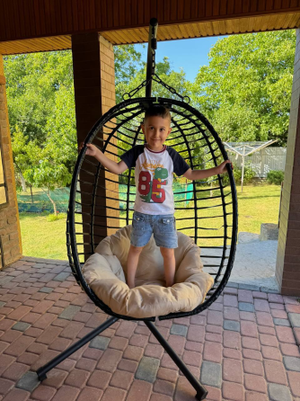 Підвісне садове крісло гойдалка (кокон / гніздо) SAN VITO з м'якою бежевою подушкою, Чорний Київ