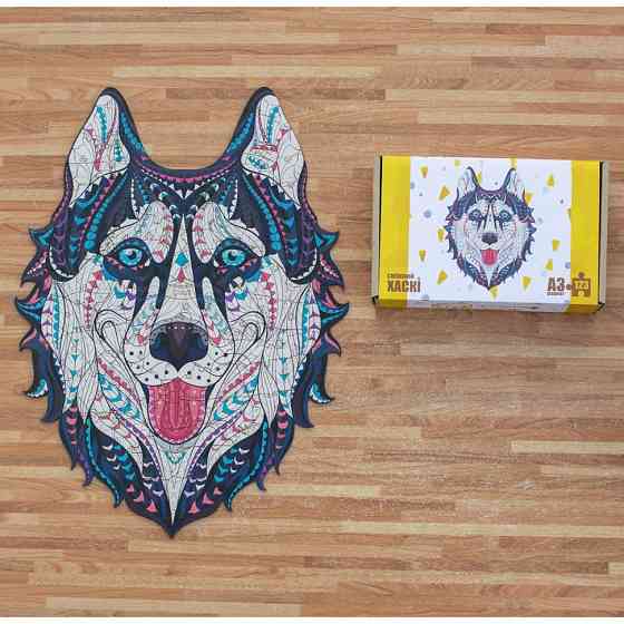 Фігурний дерев'яний пазл A3 "Сніжний хаскі" PuzA3-00902, 123 елемента Вінниця