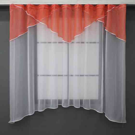 Кухонная тюль арка с ламбрекеном VR-Textil № 025к белый с коралловым 280х170 см (52-1003) Киев