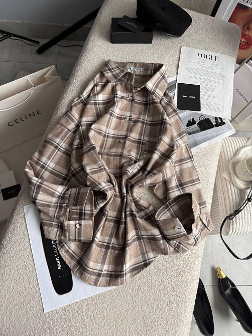 Жіноча трендова сорочка в карту батал турецька фланель Бежевий Одеса - фото 2