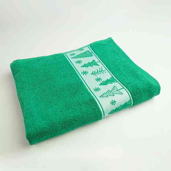 Комплект махровых полотенец Новогодние Merry Christmas Елки 2шт GM Textile 50х90см, 70х140см 500г/м2 (Зеленый) Сумы
